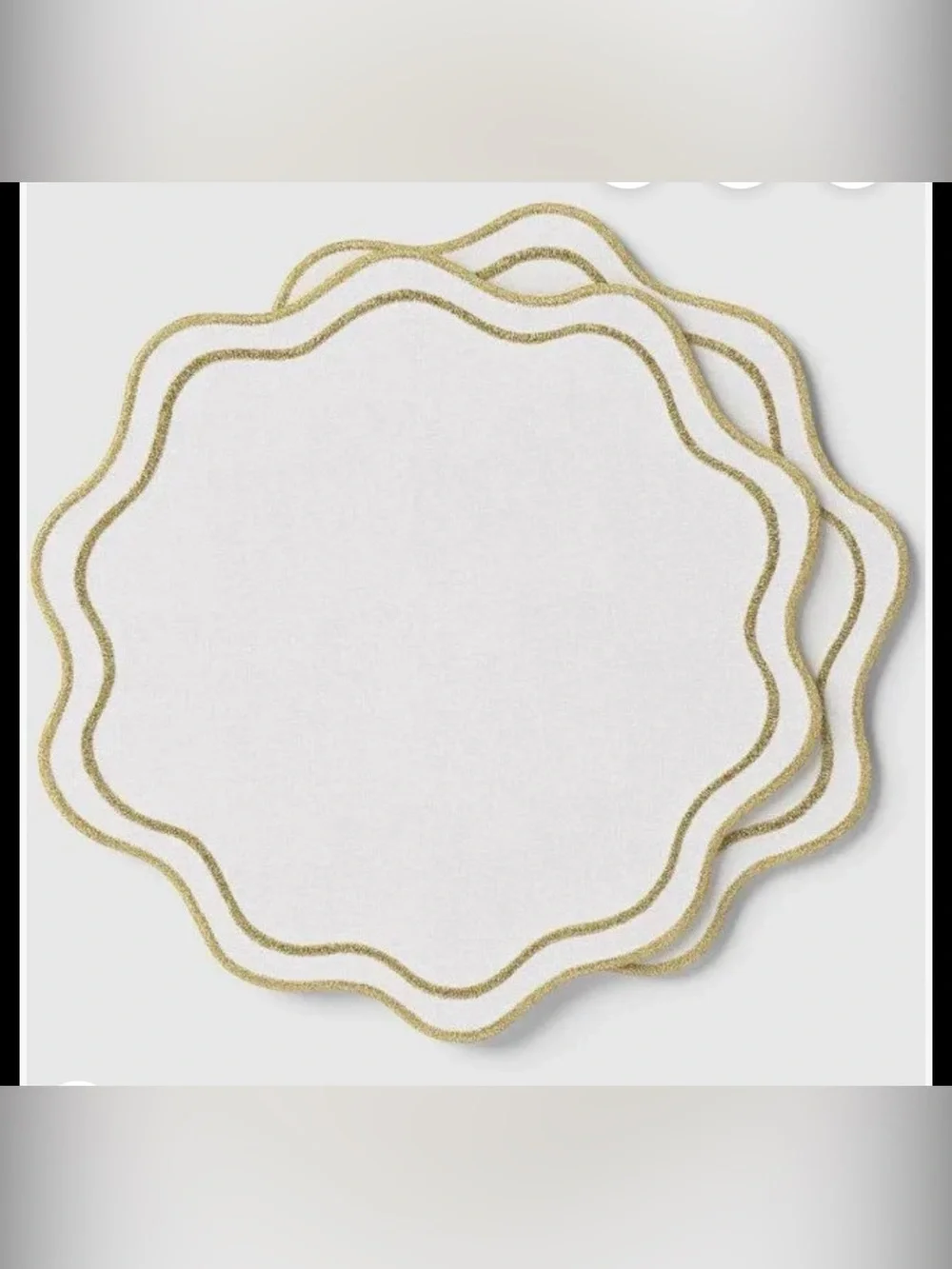 Linen Blend scalloped charger 4 pack Ivory & Gold Round Placemats scalloped edge